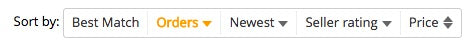 AliExpress order sorting